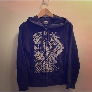 Lucky Brand Cream Stitched Zip Hoodie Sweatshirt